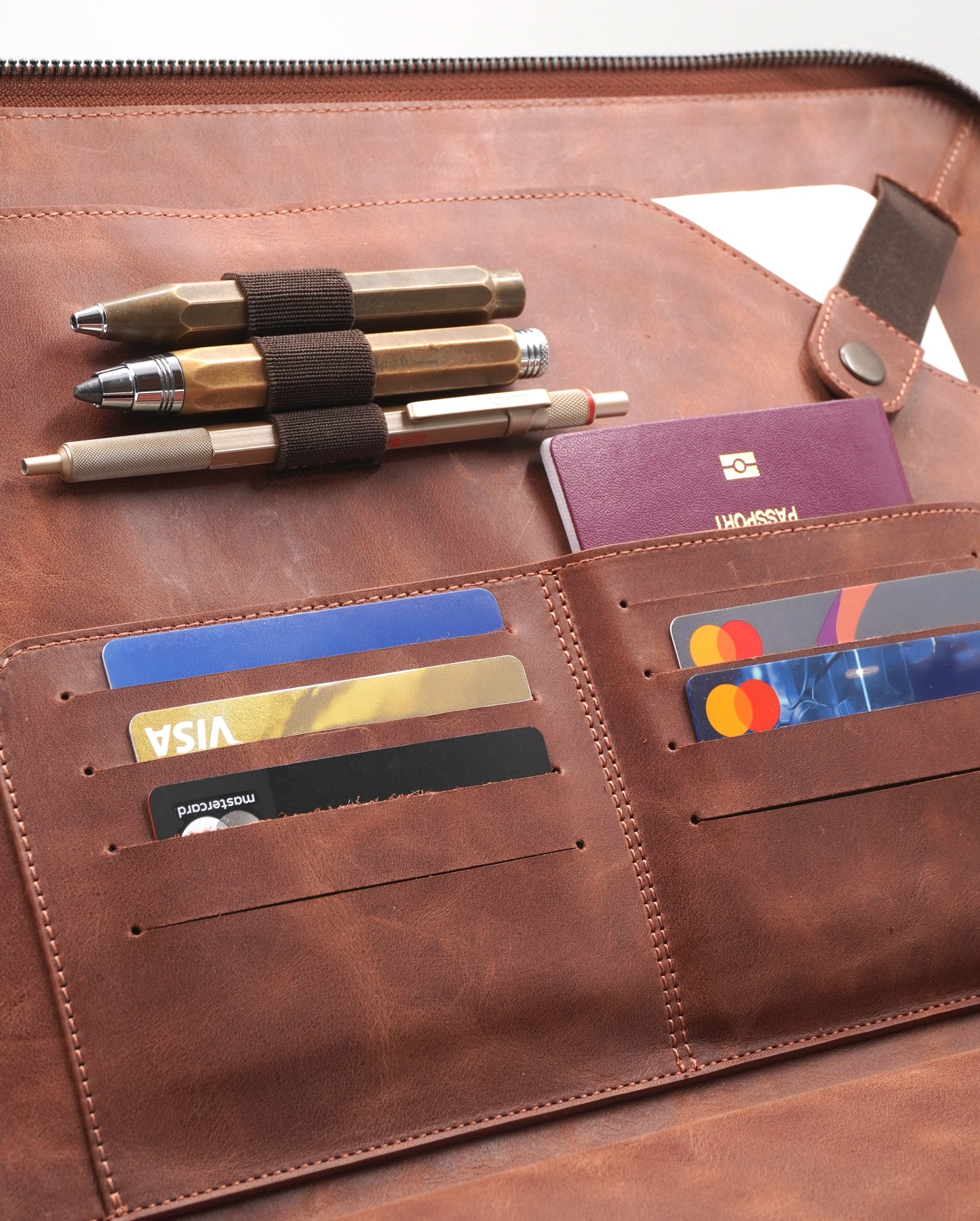 Genuine Leather 13–14 Inch Zippered Organizer Bag