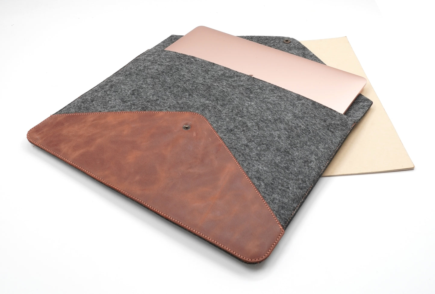 Genuine Leather and Felt Laptop & Document Sleeve