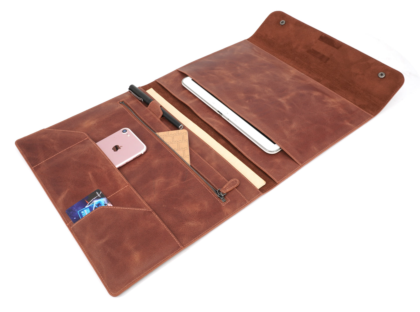 Genuine Leather Tablet Organizer Brown