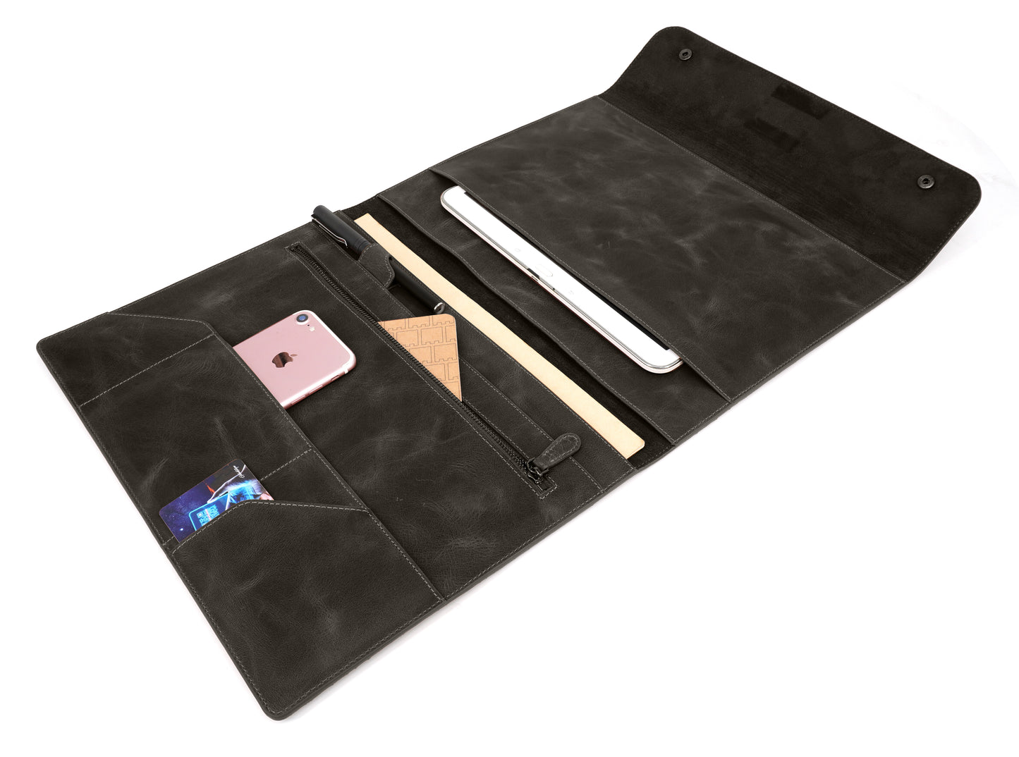 Genuine Leather Tablet Organizer Black