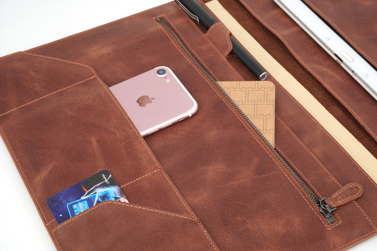 Genuine Leather Tablet Organizer Brown