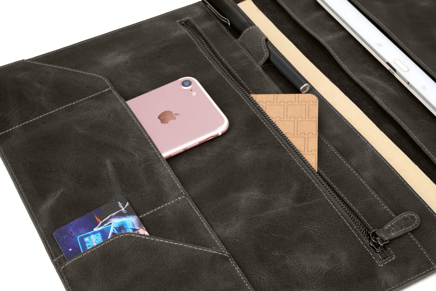 Genuine Leather Tablet Organizer Black