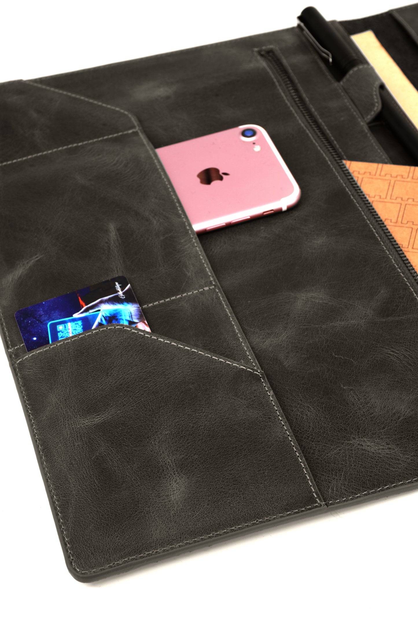 Genuine Leather Tablet Organizer Black