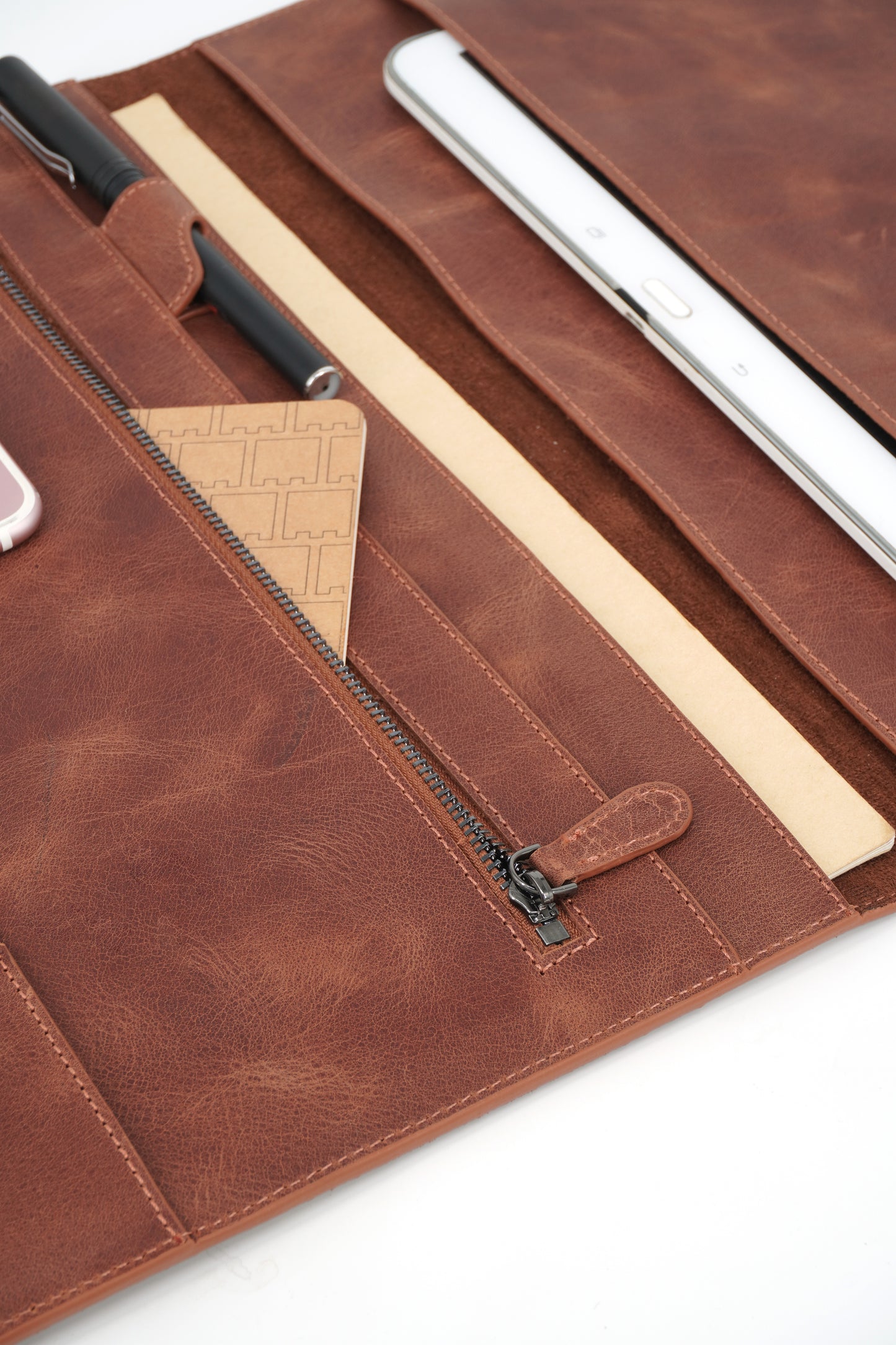 Genuine Leather Tablet Organizer Brown