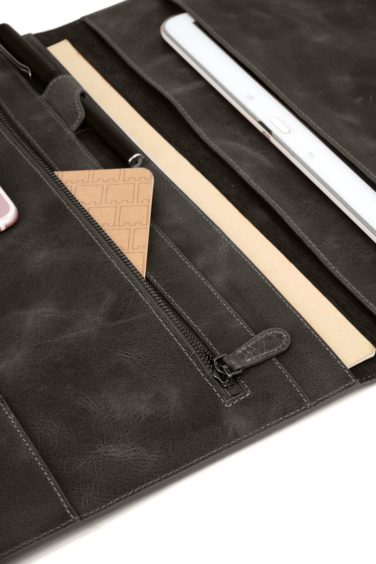 Genuine Leather Tablet Organizer Black