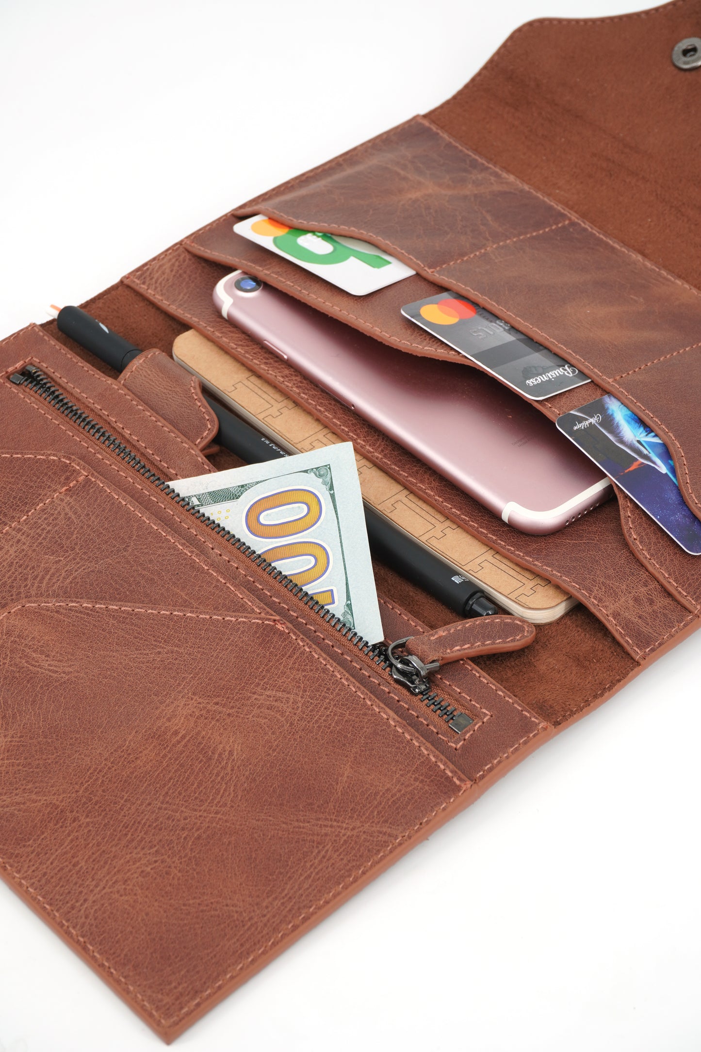 Genuine Leather Mini Organizer Brown