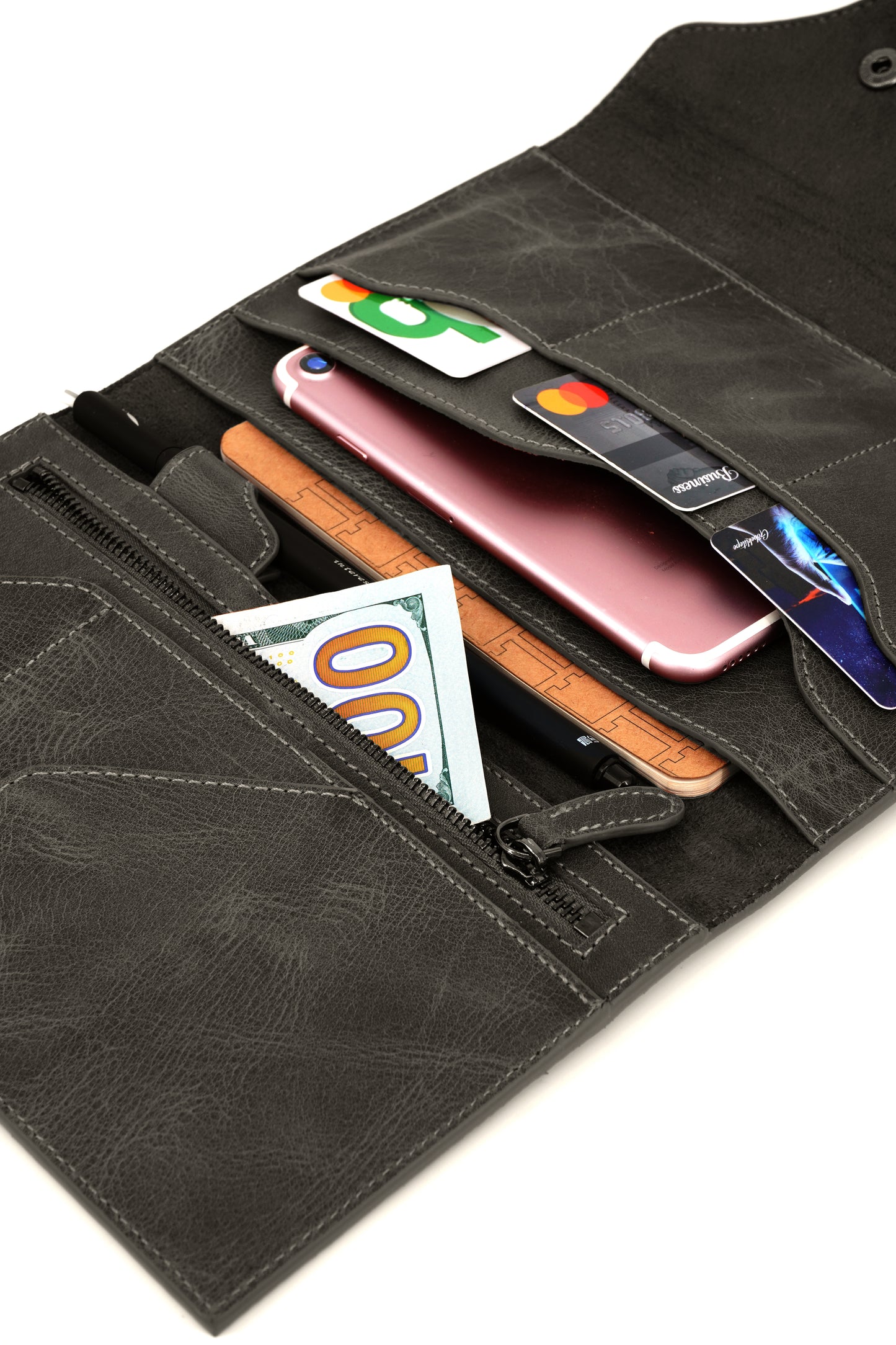 Genuine Leather Mini Organizer Black