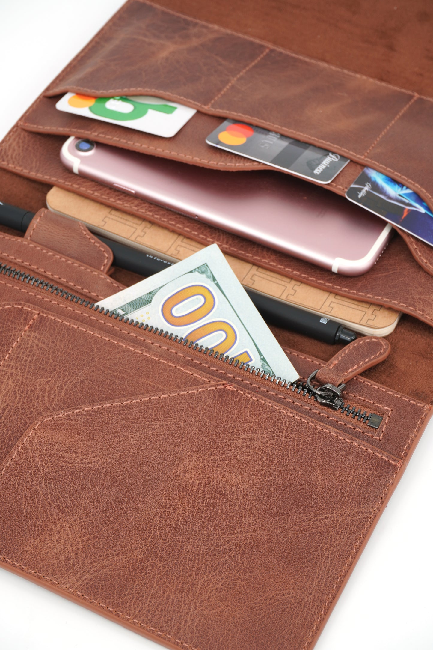 Genuine Leather Mini Organizer Brown