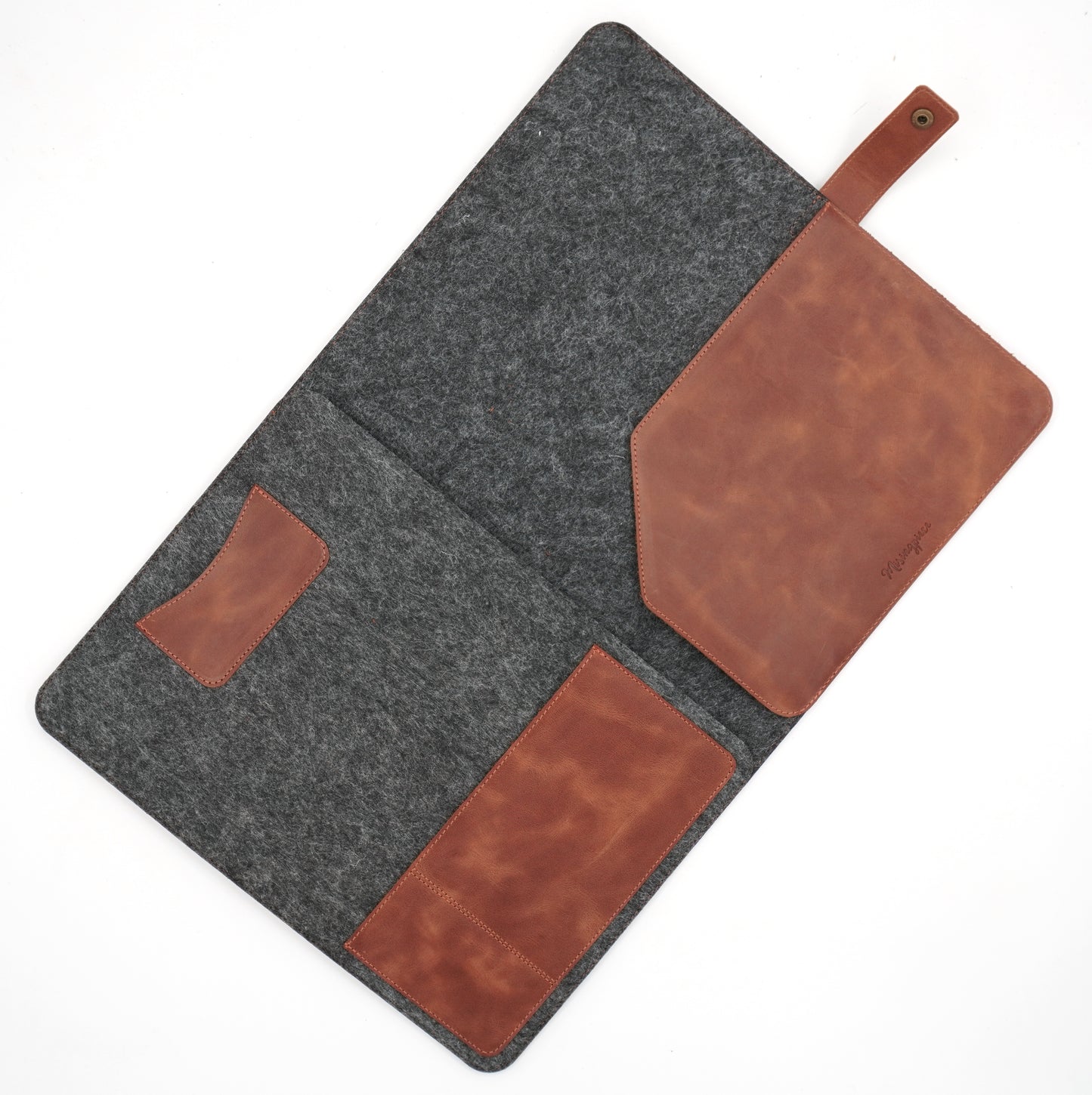 Felt and Genuine Leather 13-14 Inch Notebook & Tablet Organizer