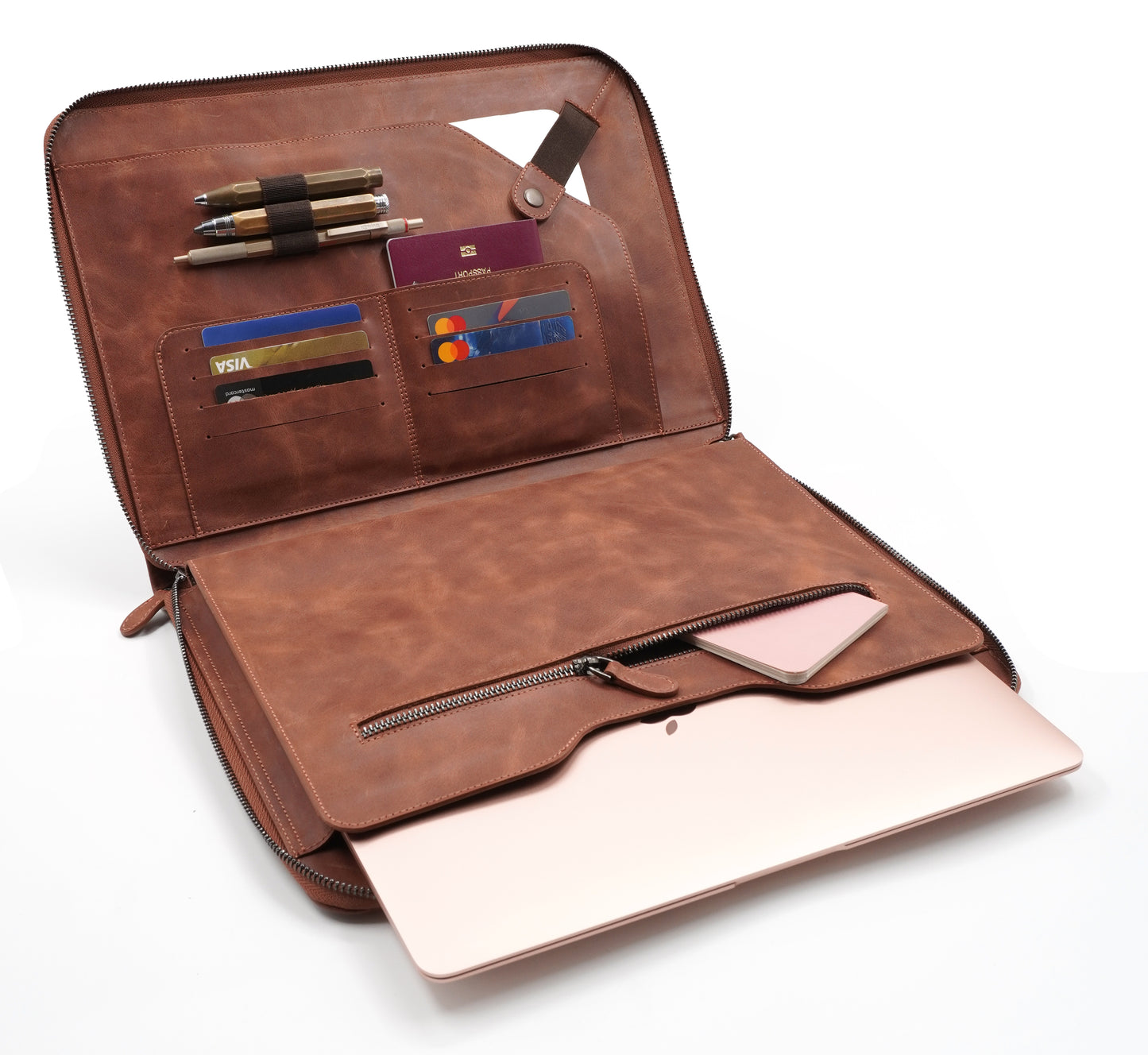 Genuine Leather 13–14 Inch Zippered Organizer Bag