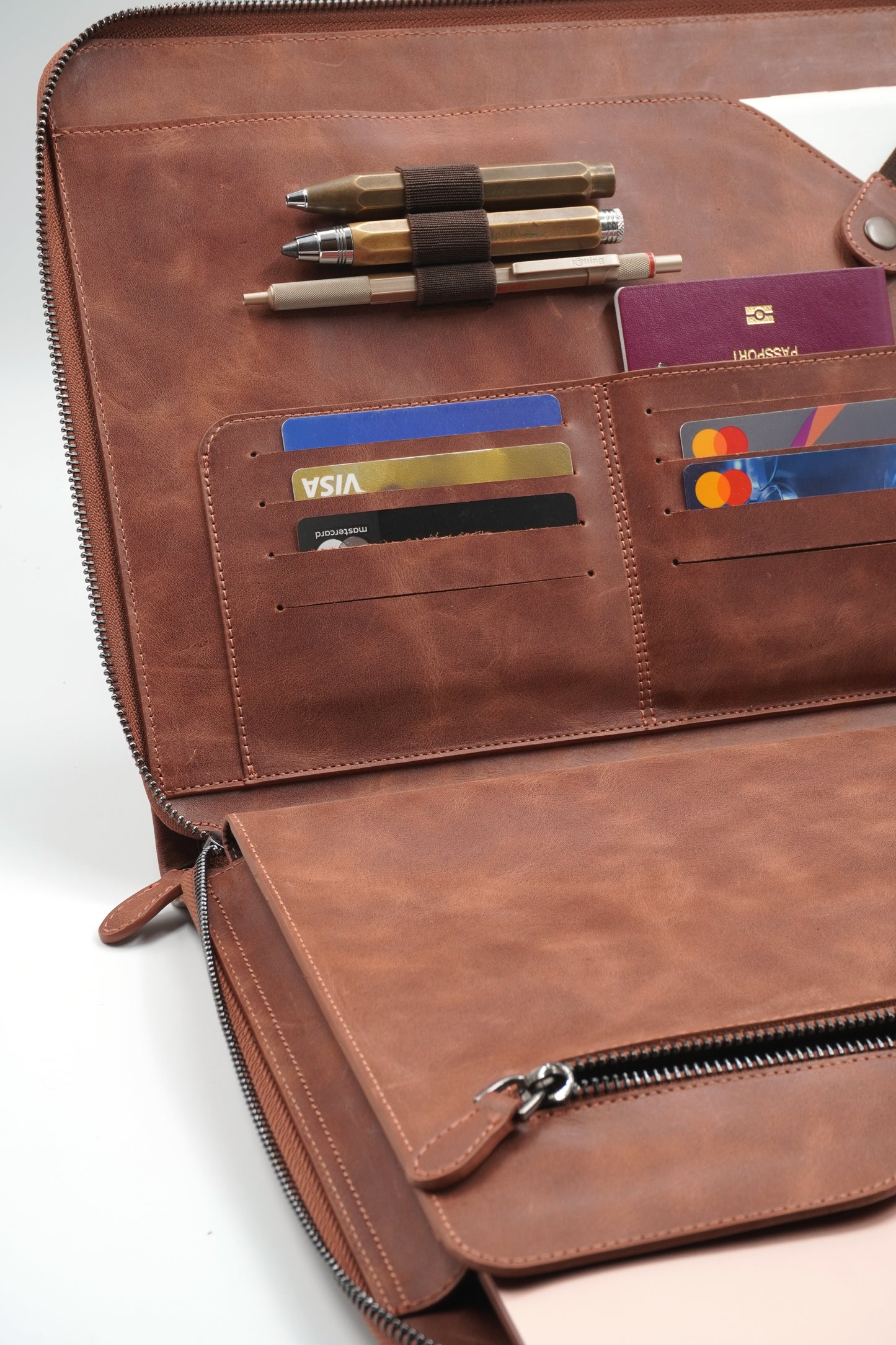 Genuine Leather 13–14 Inch Zippered Organizer Bag