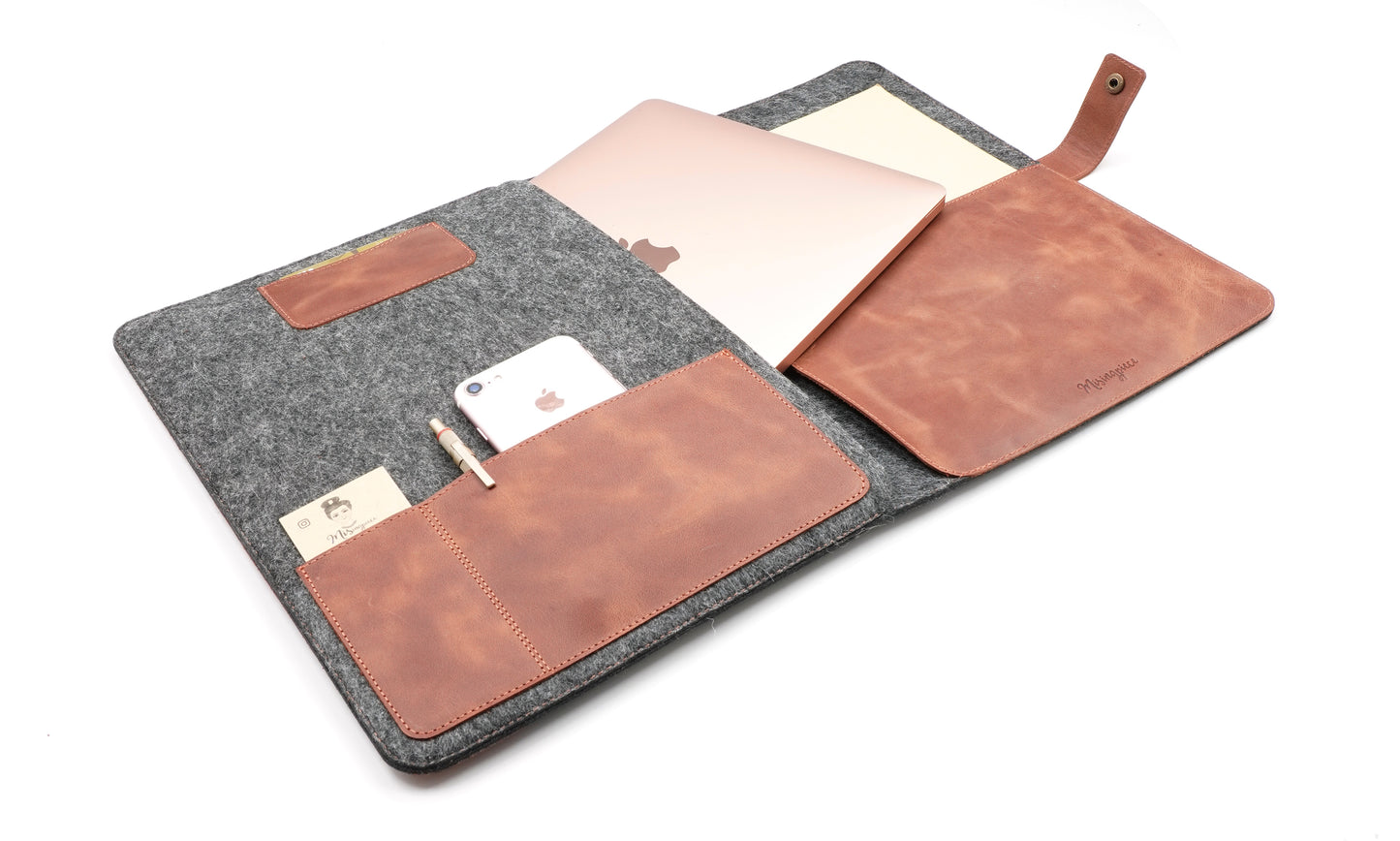 Felt and Genuine Leather 13-14 Inch Notebook & Tablet Organizer