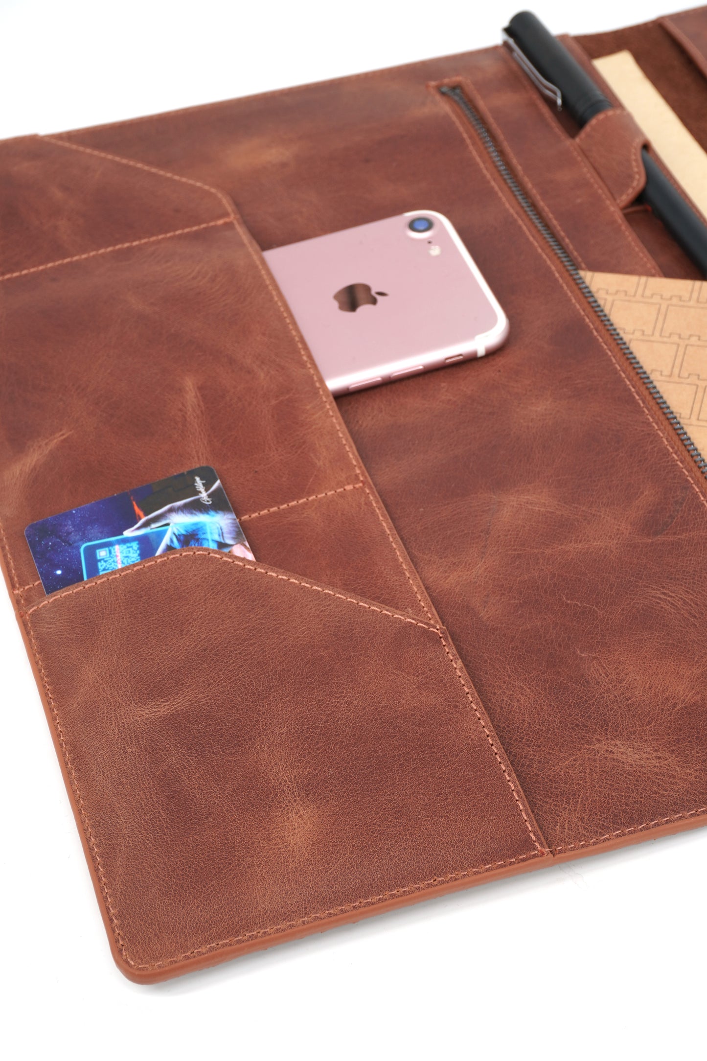 Genuine Leather Tablet Organizer Brown